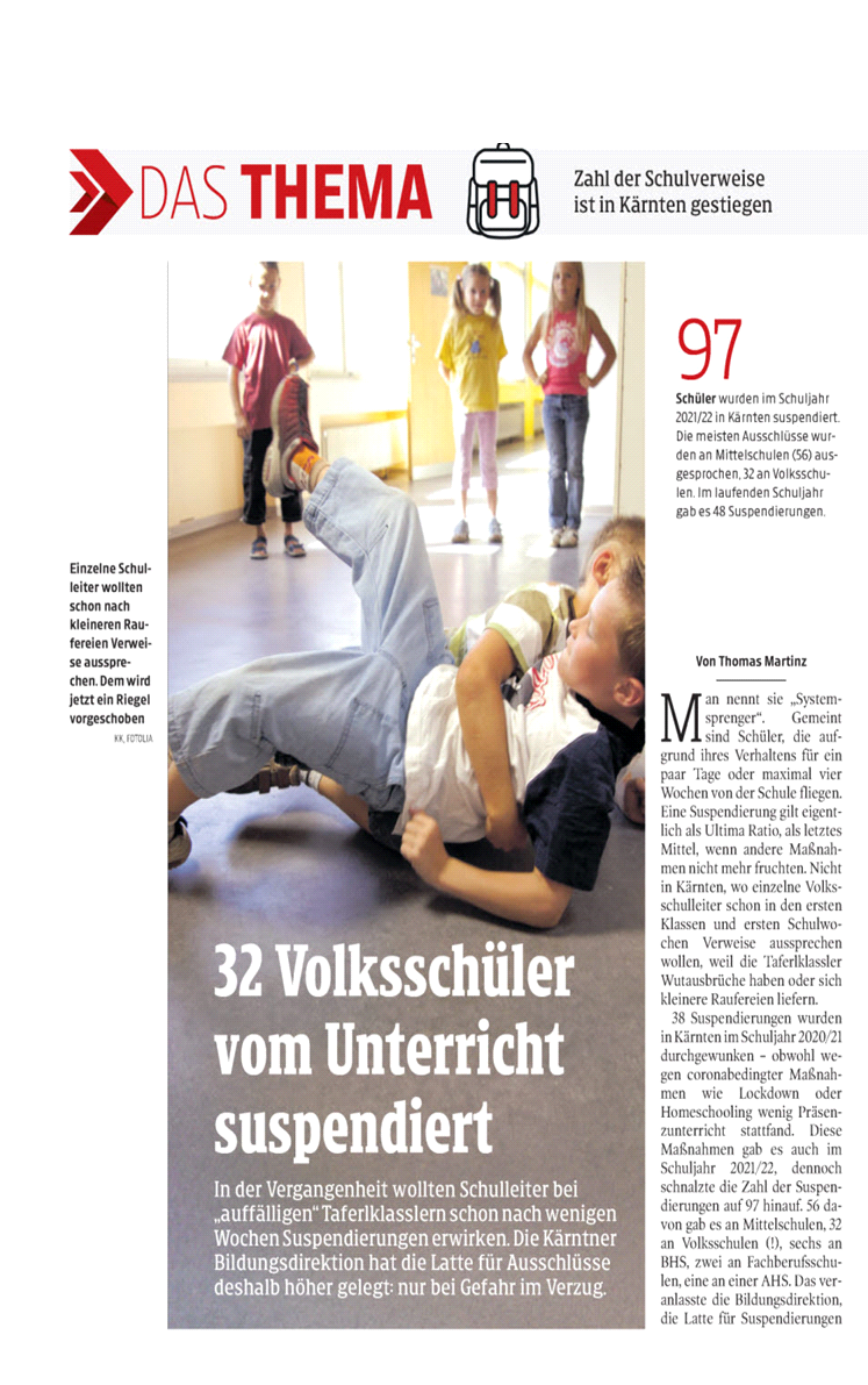 Kleine Zeitung 17032023 Suspendierungen an Schulen Seite 1 kl